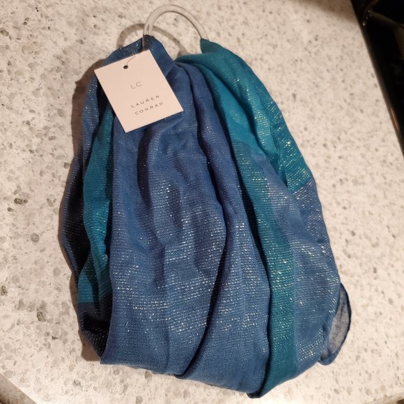 LC Lauren Conrad Infinity Scarf Brand New NWT Blue Teal Silver - Picture 5 of 10